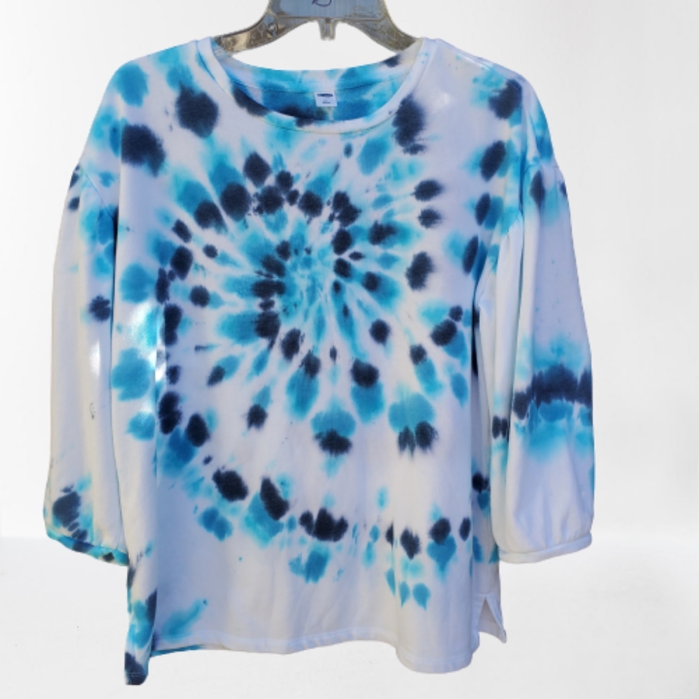 Handmade Custom blue spiral tie dye cotton top i